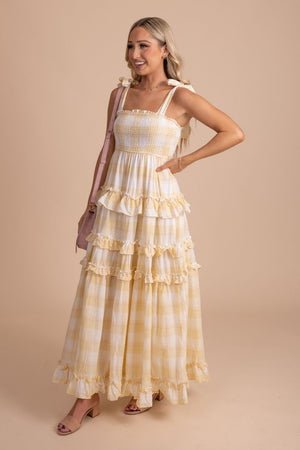 tie straps maxi dress with tiered ruffles