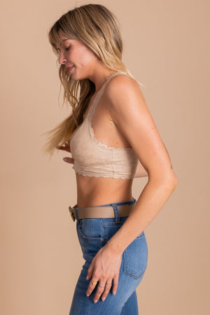 Lace Bralette for Women in Taupe Light Brown