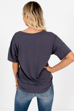 Dark Gray Oversized Ribbed Tops Affordable Online Boutique
