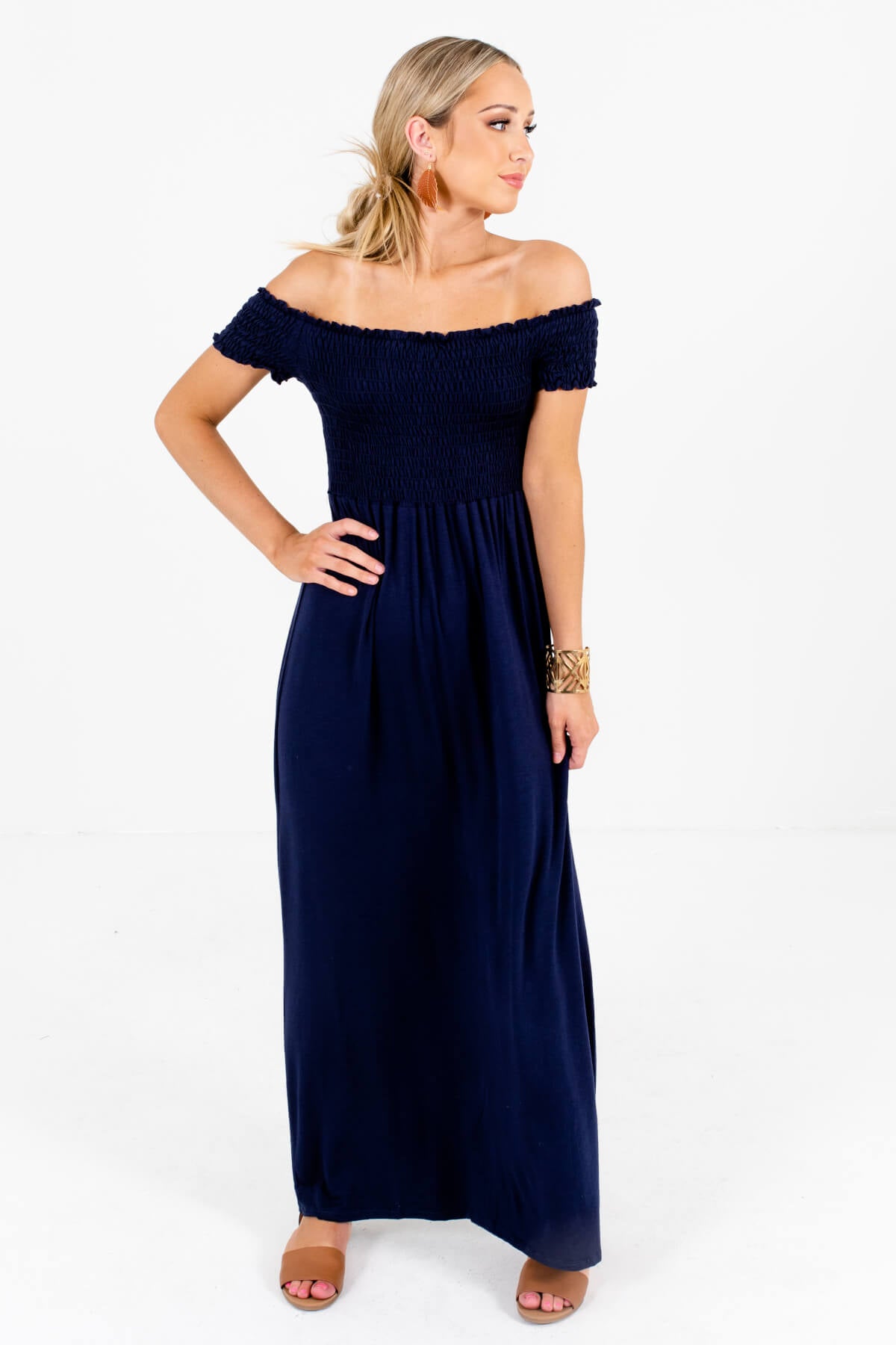 Navy Blue Optional Off Shoulder Style Boutique Maxi Dresses for Women