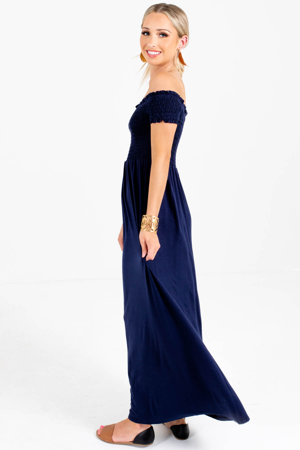 Navy Blue Short Sleeve Boutique Maxi Dresses for Women