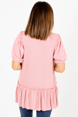 Women's Pink Swiss Dot Material Boutique Tops