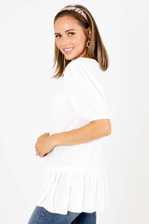 Women's White Contrasting Material Boutique Top