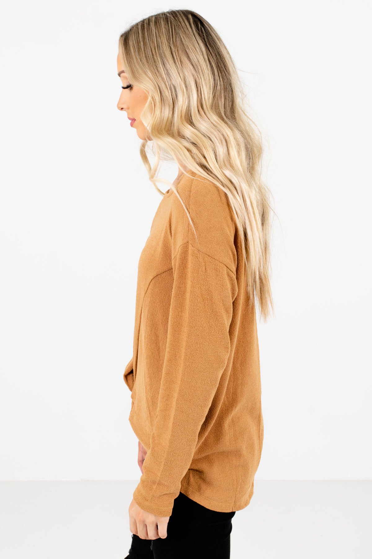Mustard Long Sleeve Boutique Tops for Women