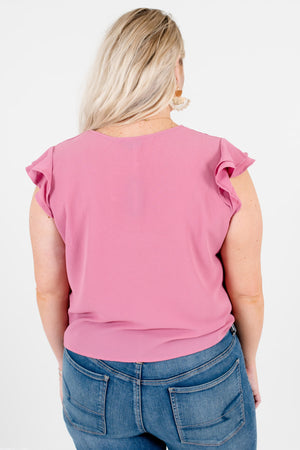 Mauve Pink Plus Size Boutique Front Knot Tops for Spring and Summer