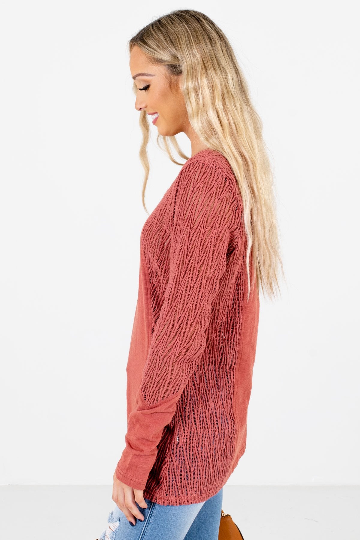 Coral Long Sleeve Boutique Tops for Women