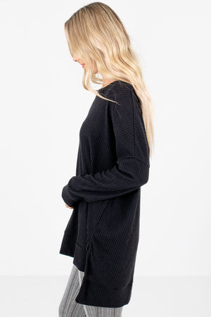Black Round Neckline Boutique Tops for Women