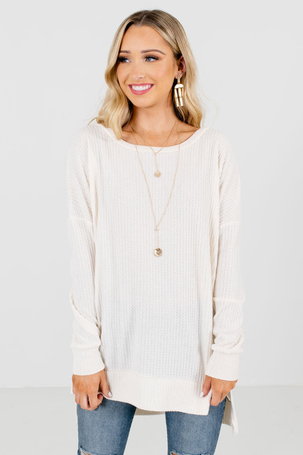 Thinking About You Cream Waffle Knit Top | Cozy Boutique Tops - Bella ...