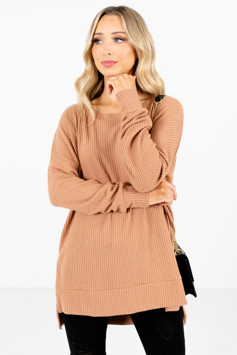 Thinking About You Tan Brown Waffle Knit Top