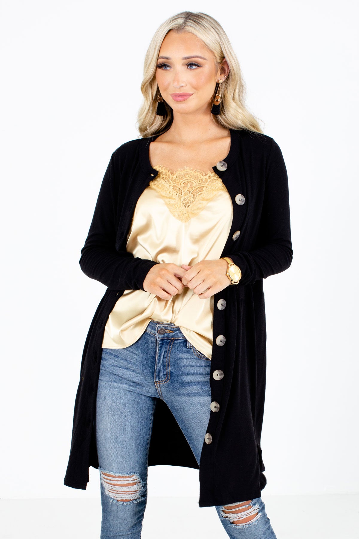 Black Boutique Cardigans with Pockets for Women