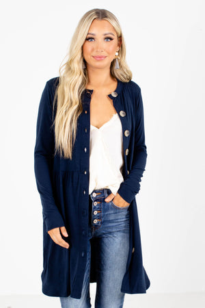 Navy Blue Button Up Cardigan for Women