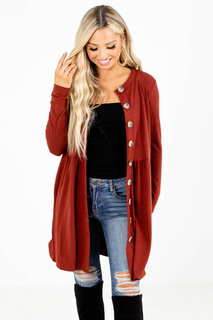 Rust Red Button Up Cardigan