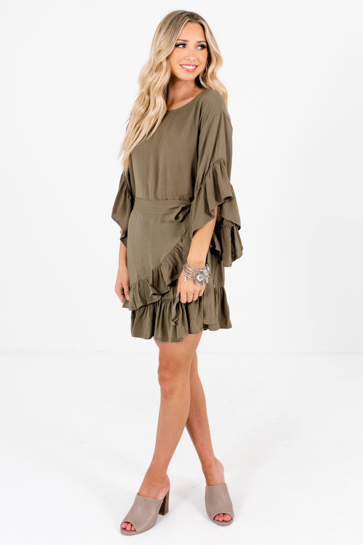 Olive Green Cute and Comfortable Boutique Mini Dresses for Women