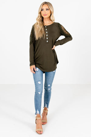 Dark Olive Green Cute and Comfortable Boutique Tops for Women
