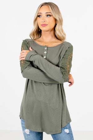 Light Olive Green Cute and Comfortable Boutique Tops for Women