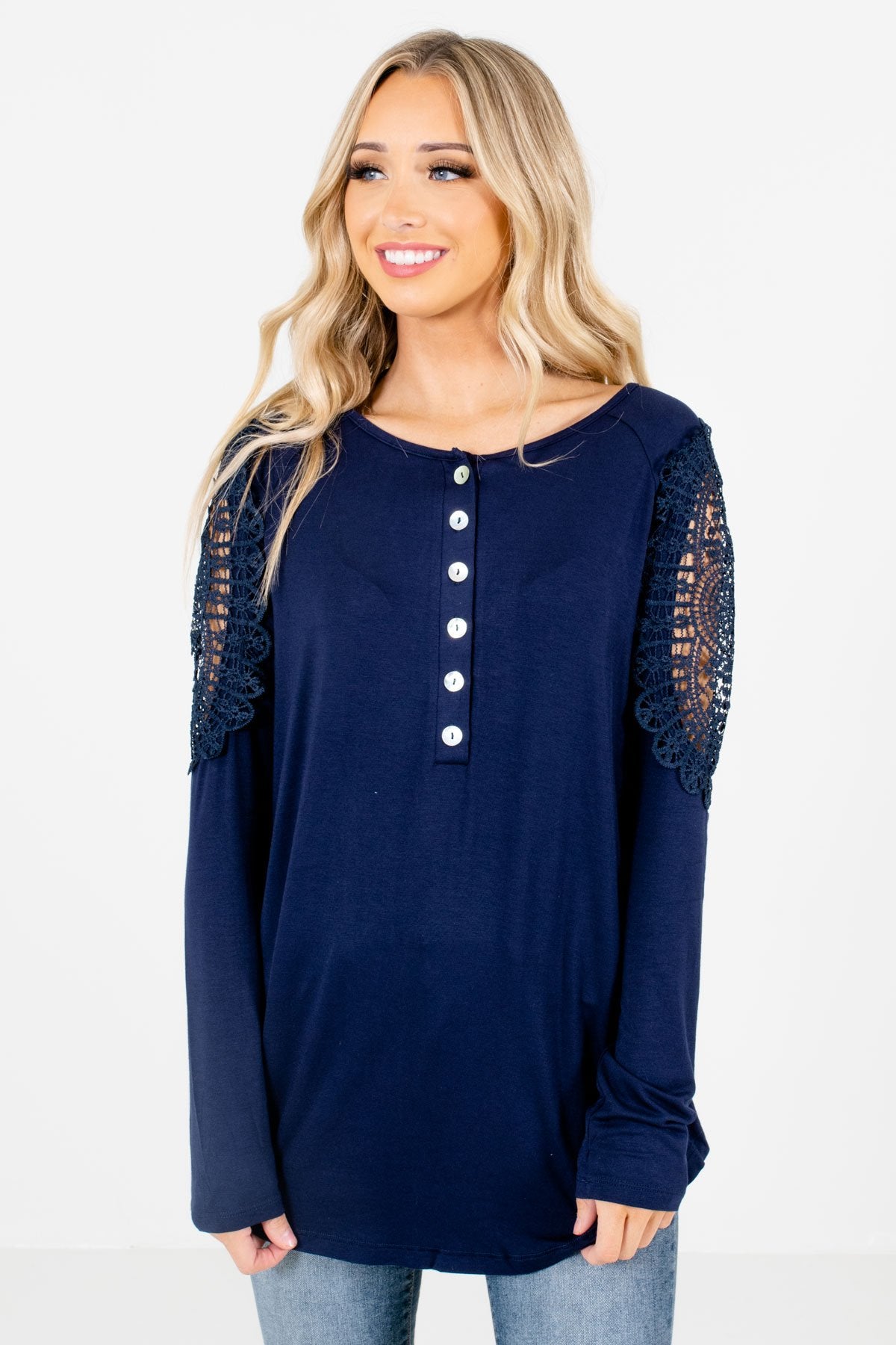 Navy High-Low Hem Boutique Tops for Women
