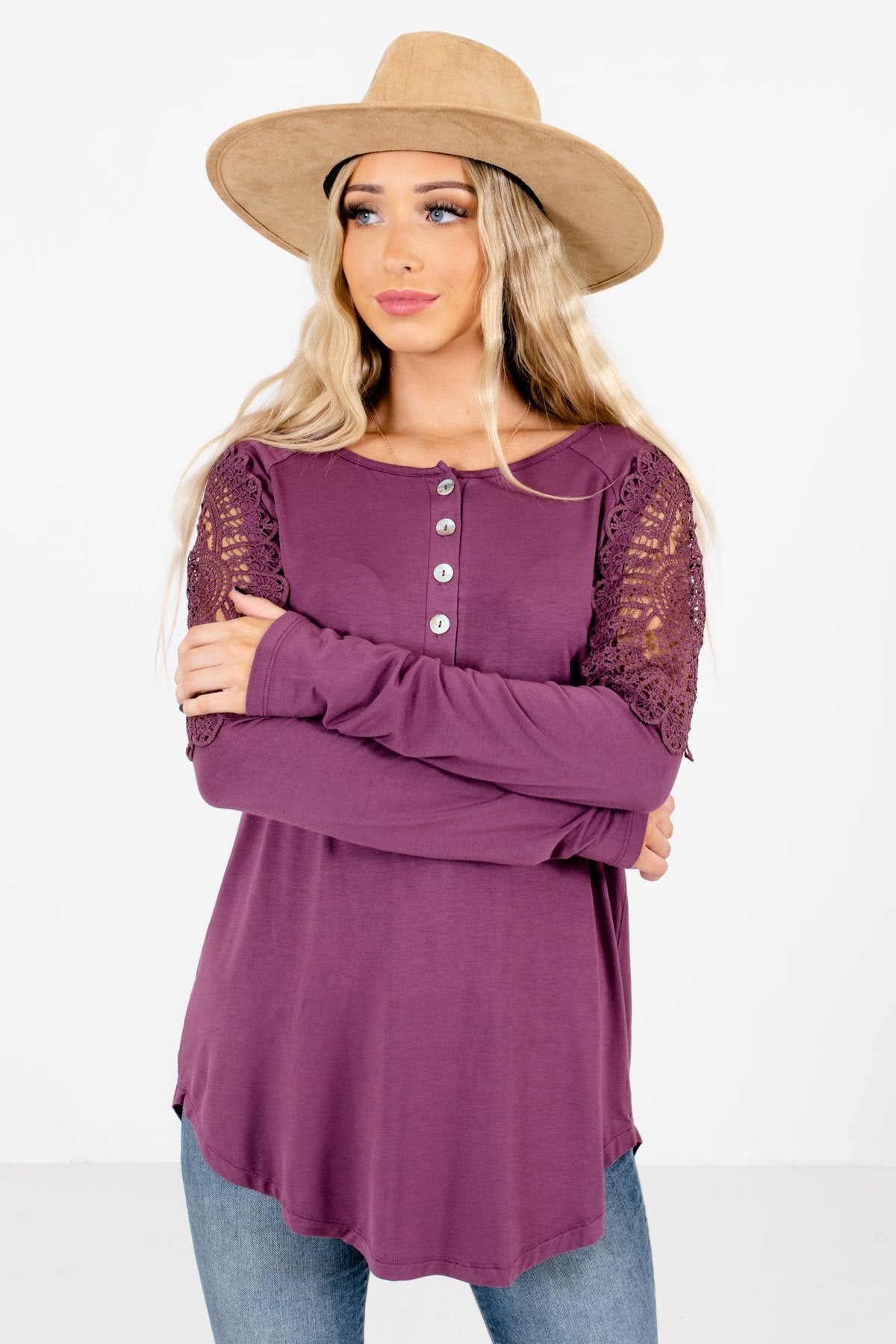 Women’s Purple Long Sleeve Boutique Tops