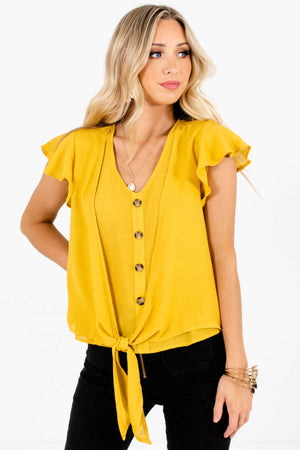 Mustard Yellow Business Casual Boutique Blouses for Women