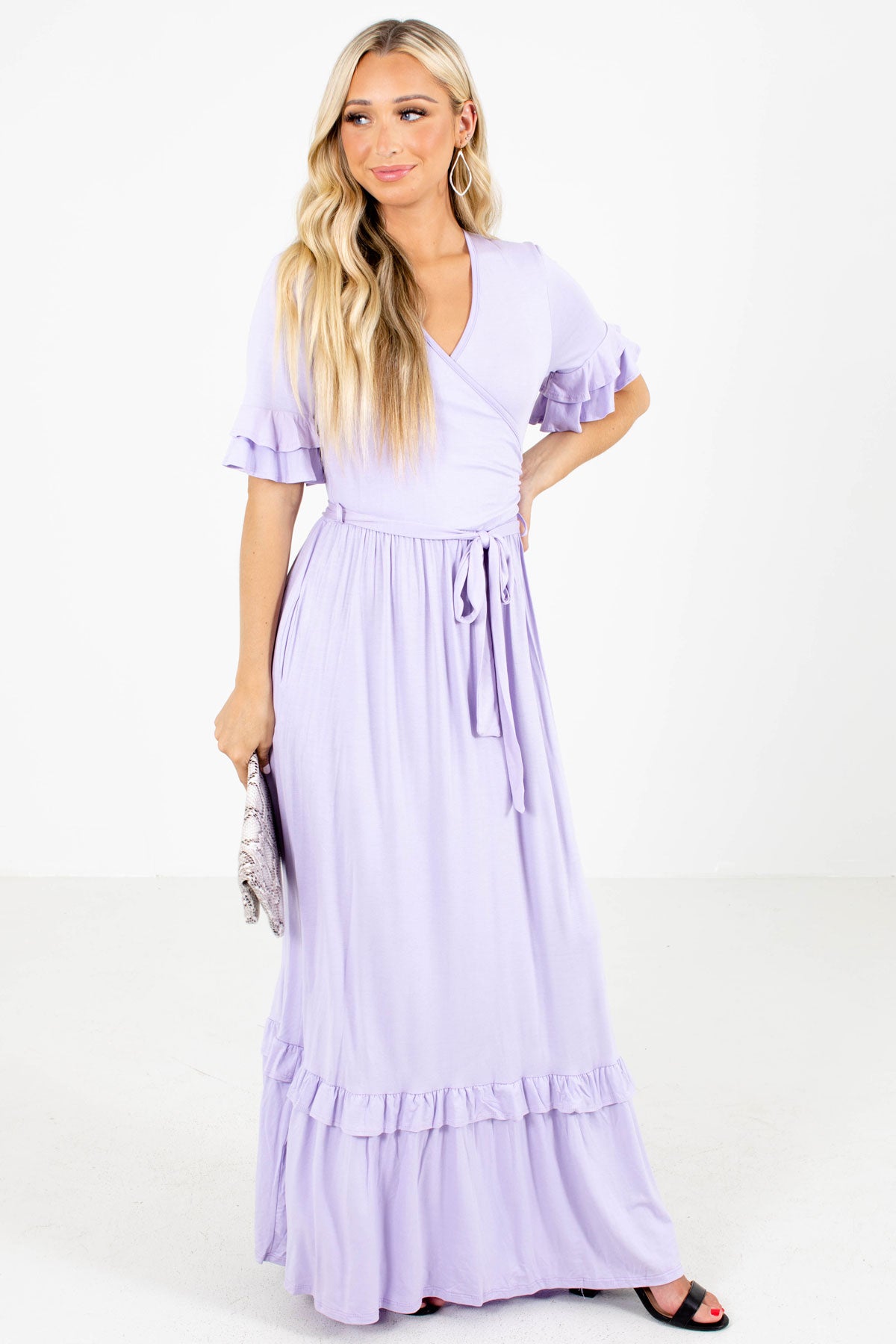 Purple Faux Wrap Style Boutique Maxi Dresses for Women