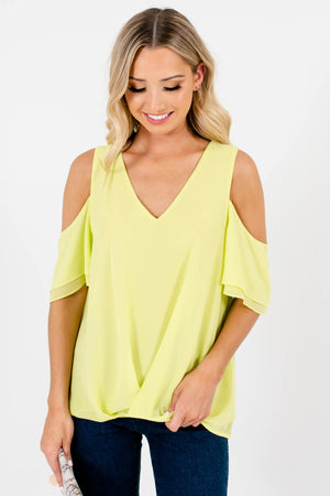 Neon Green Cold Shoulder Style Boutique Tops for Women