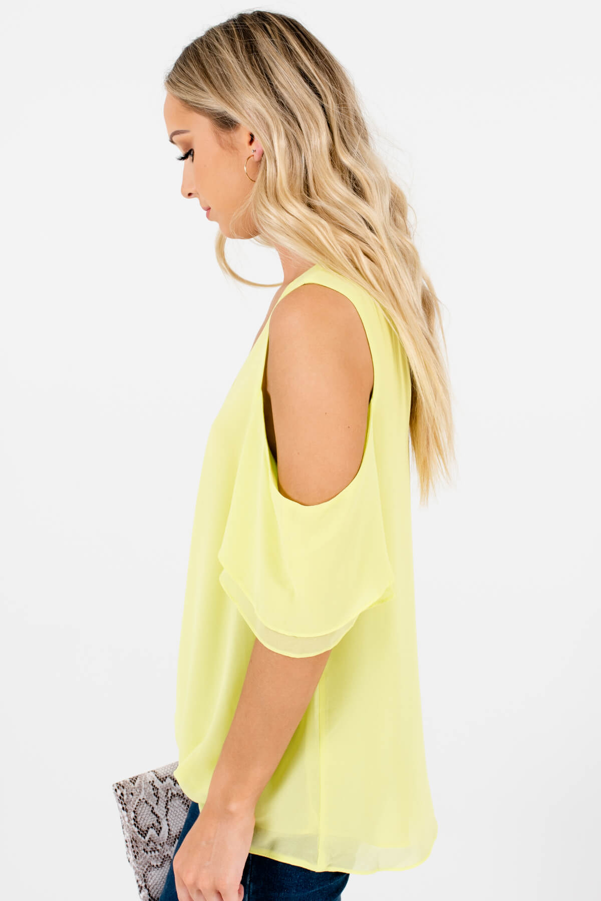Neon Green Tiered Ruffle Sleeve Boutique Tops for Women