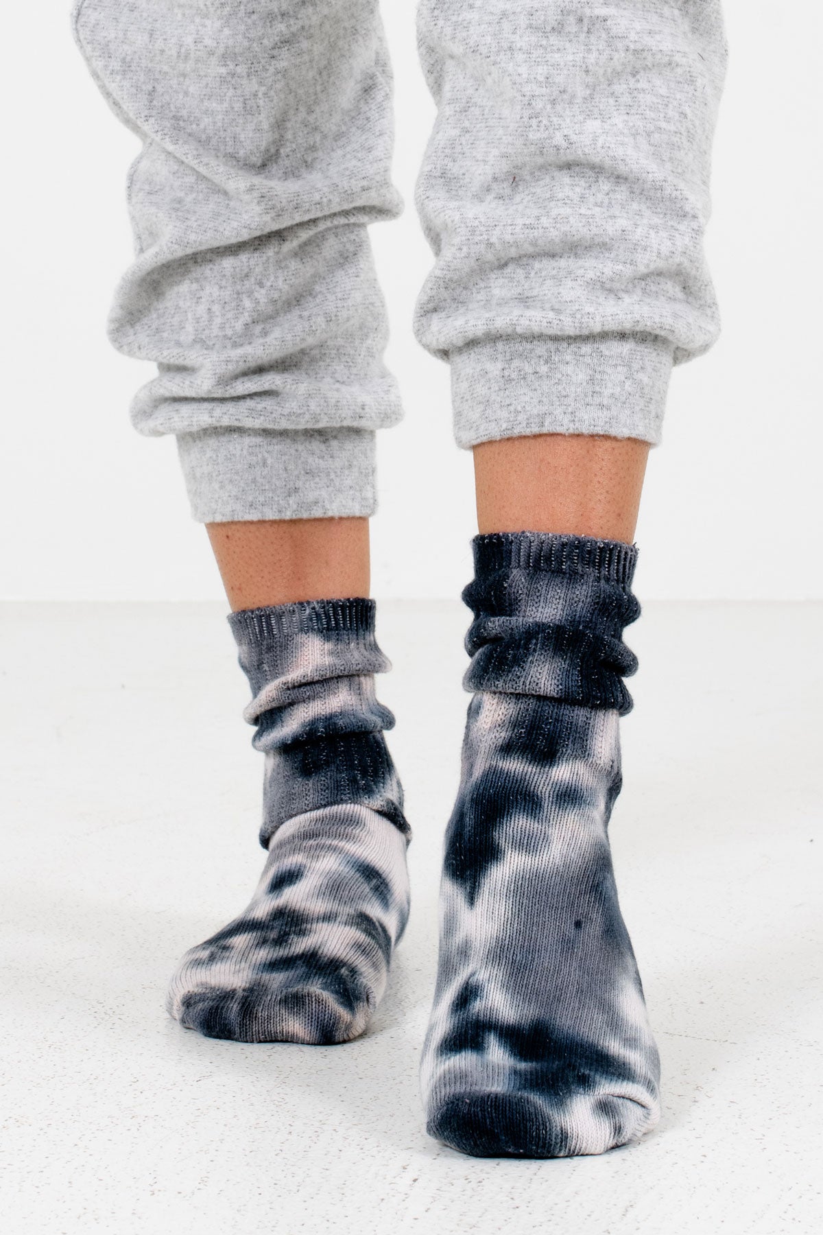 Gray and Blue Tie-Dye Print Boutique Socks for Women