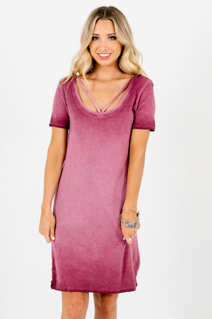 Pink-Purple Ombre Wash Boutique Knee-Length Dresses for Women
