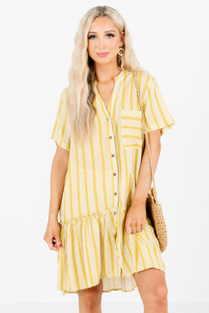 Yellow Stripe Patterned Boutique Mini Dresses for Women