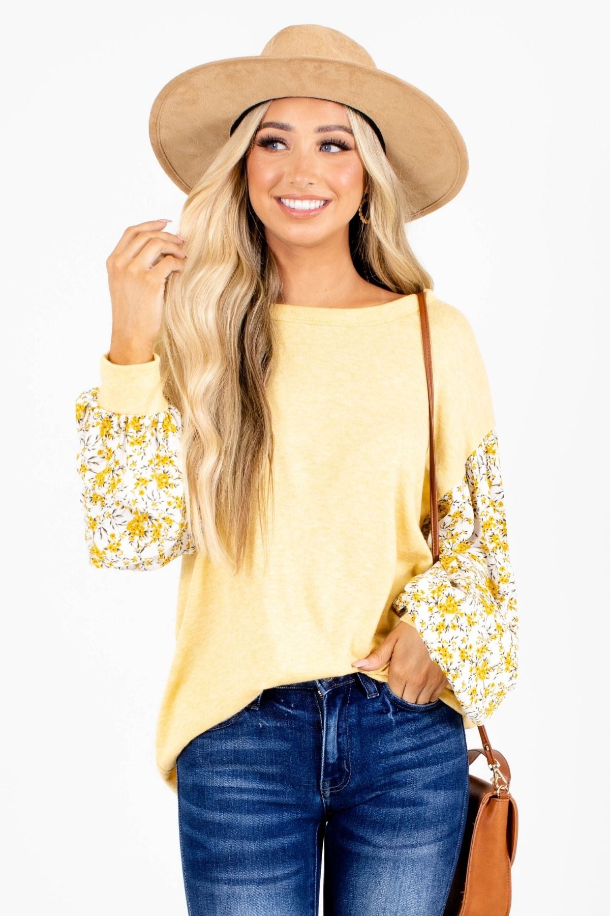 Floral Sleeve Top in Yellow