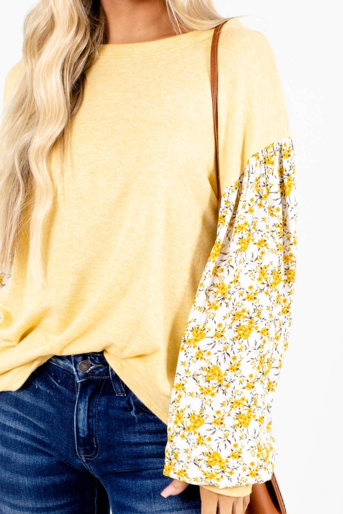 Boutique Top with Floral Print Sleeve