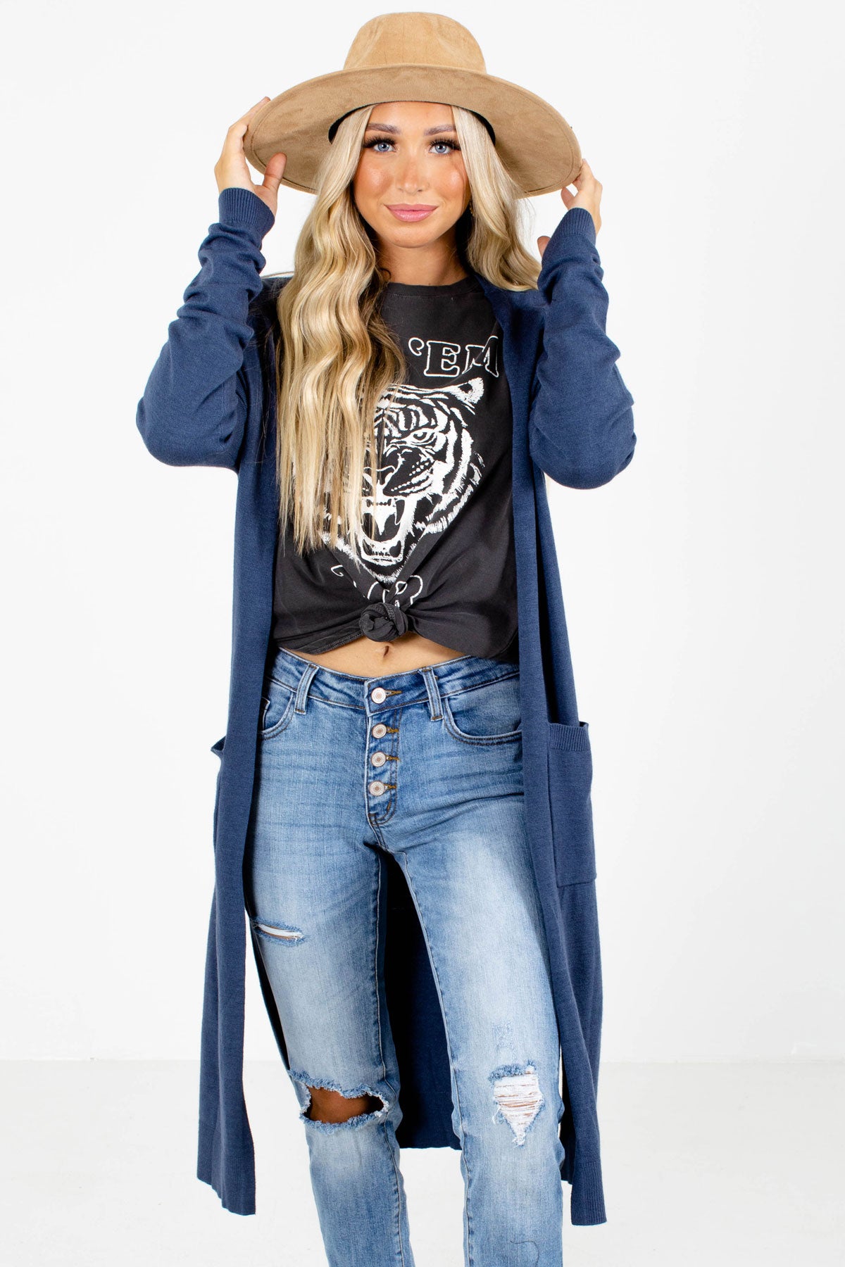 Navy Long Sleeve Boutique Cardigans for Women