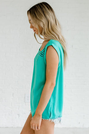 Turquoise Blue Lightweight Boutique Tops for Women
