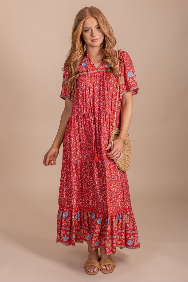 Touring Greece Floral Patterned Maxi Dress - Red
