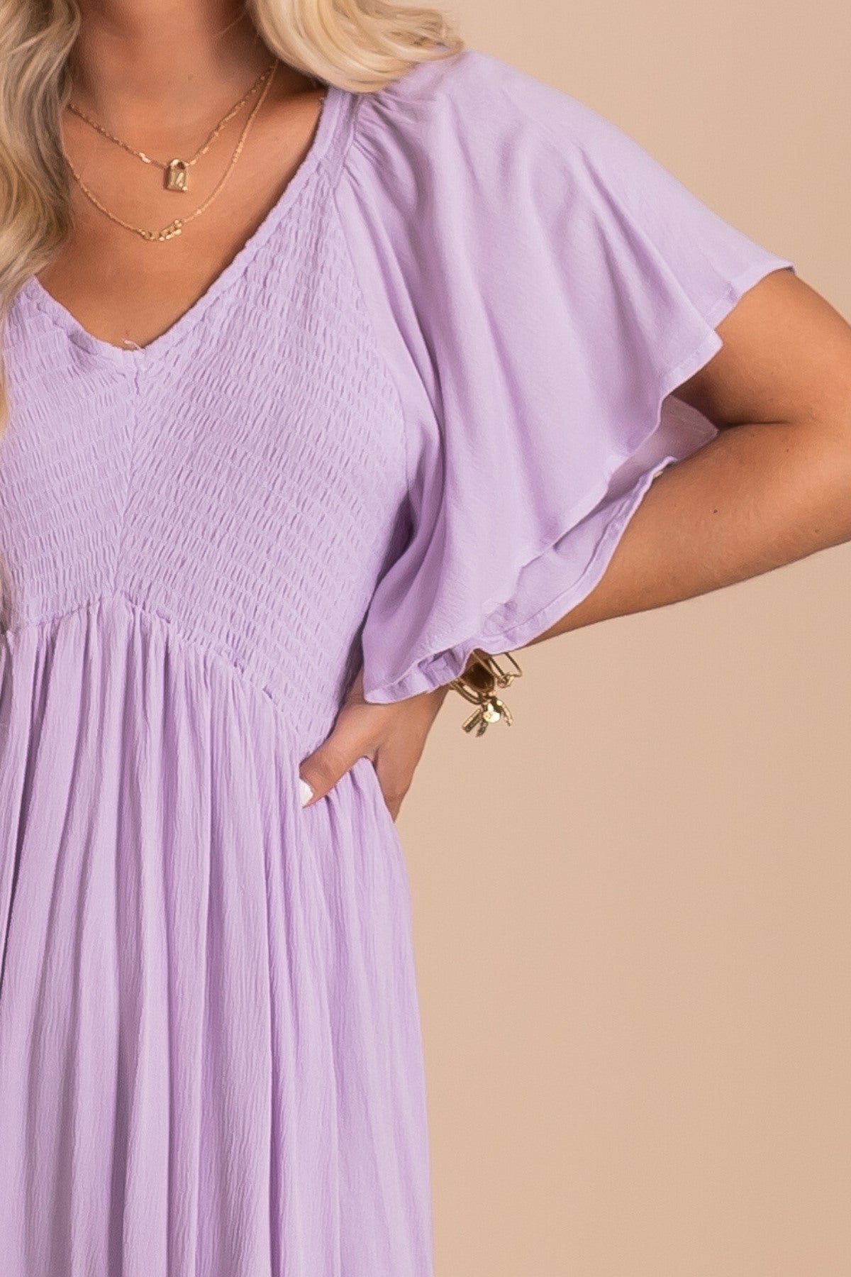 Women's Lavender Purple Smocked Midi Dress