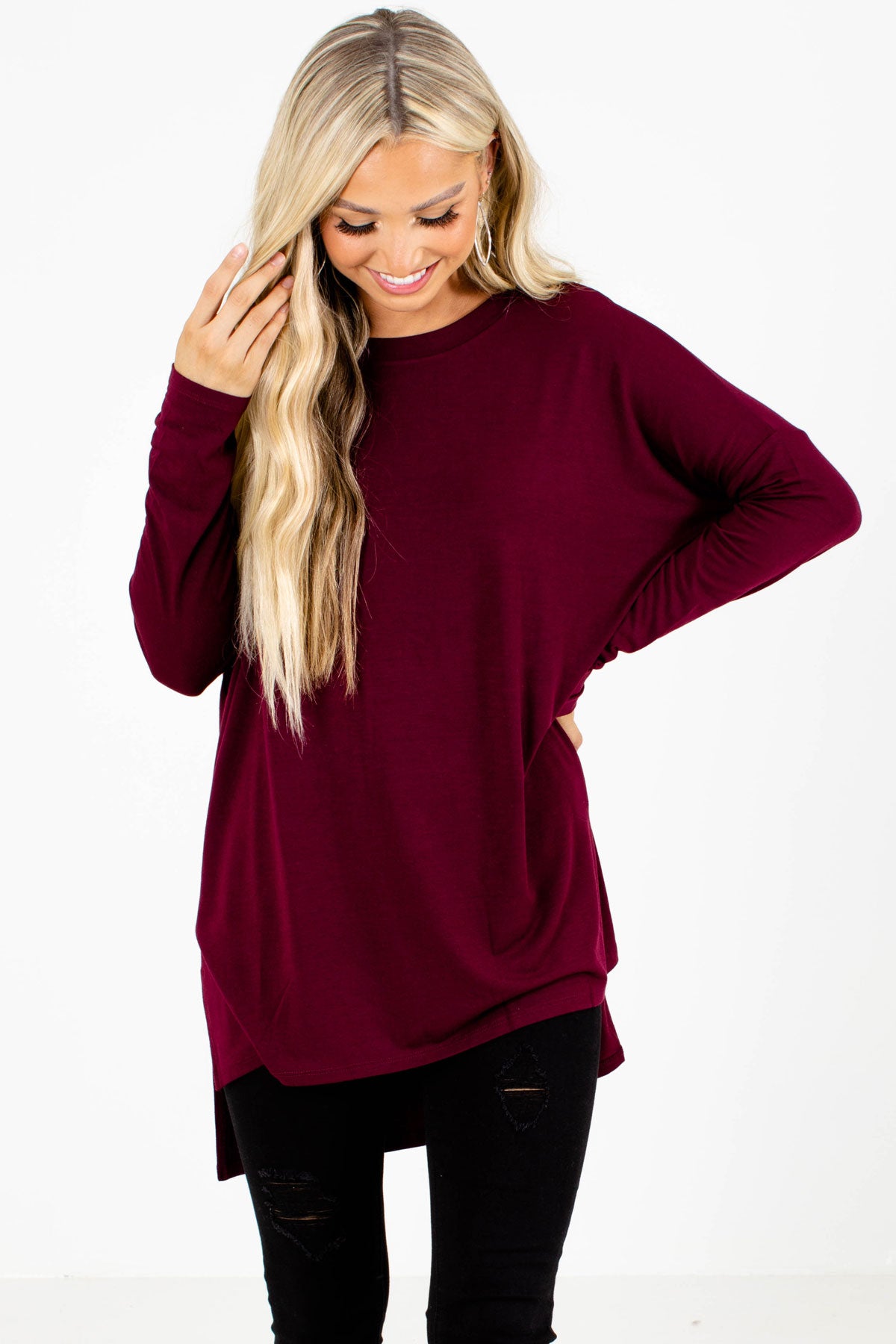 Burgundy Casual Everyday Boutique Tops for Women
