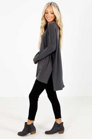 Women's Gray Long Sleeve Boutique Top