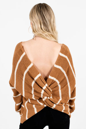 Women's Brown Open Back Style Boutique Sweater
