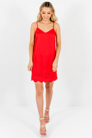 Red Scalloped Hem Satin Slip Mini Dresses Affordable Online Boutique