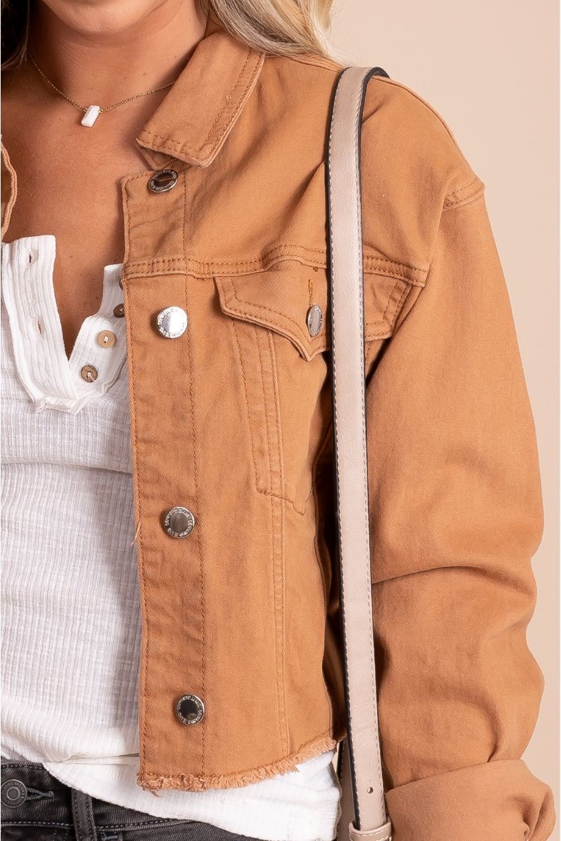 camel brown womens boutique  utility jacket cropped