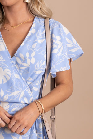 womens tropical print flutter sleeve wrap maxi dress