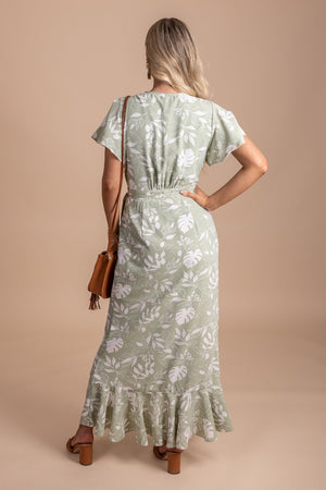 womens tropical print flutter sleeve wrap maxi dress