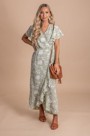 womens tropical print flutter sleeve wrap maxi dress