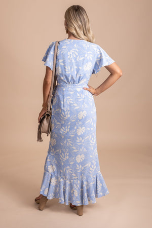  womens tropical print flutter sleeve wrap maxi dress