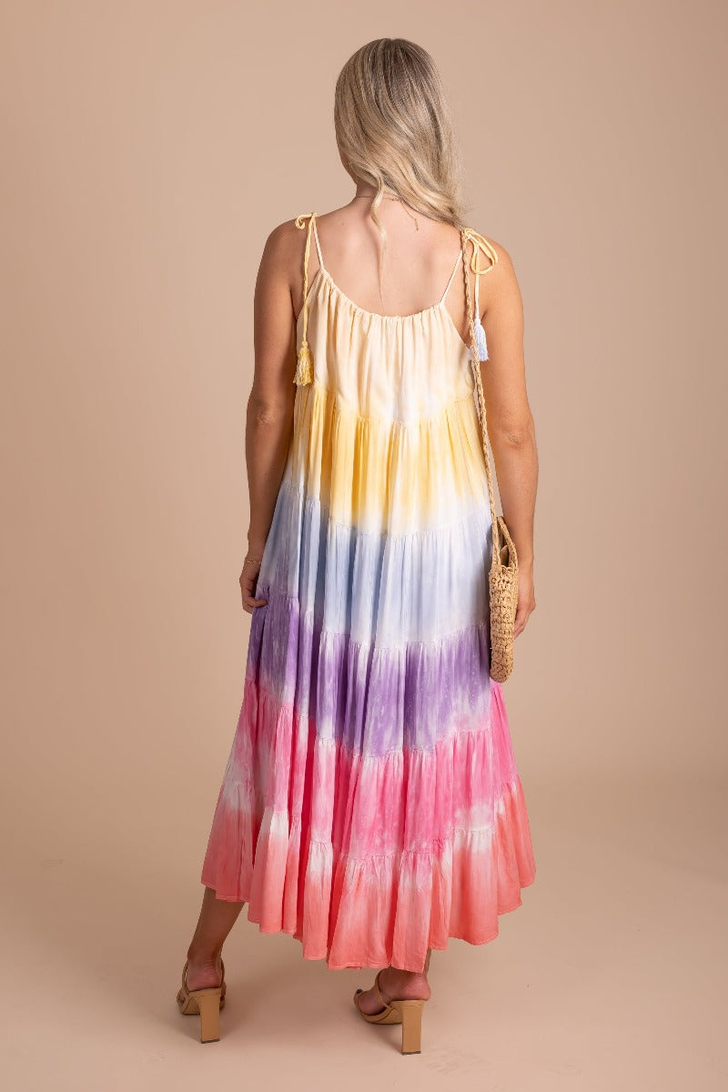 women's colorful boho tie dye summer maxi dress