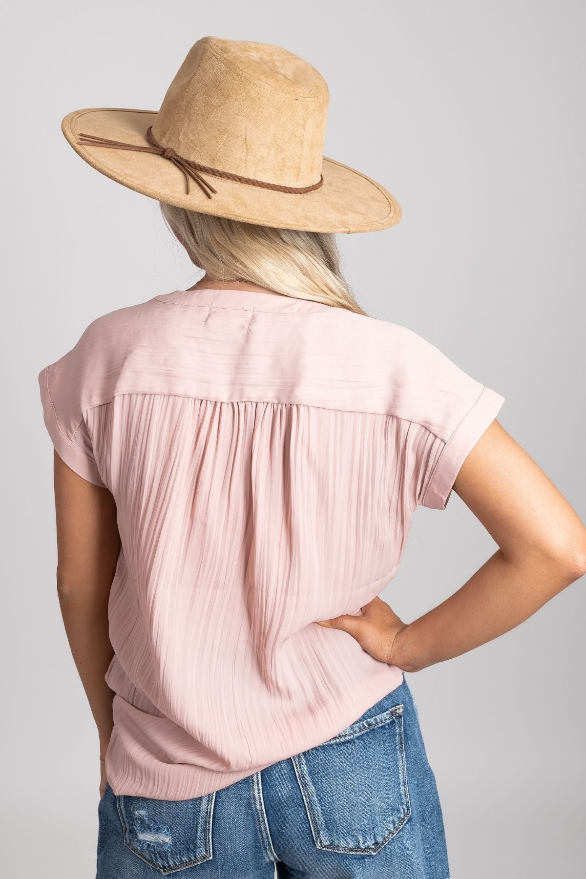 Women's Pink Pleated Boutique Blouse