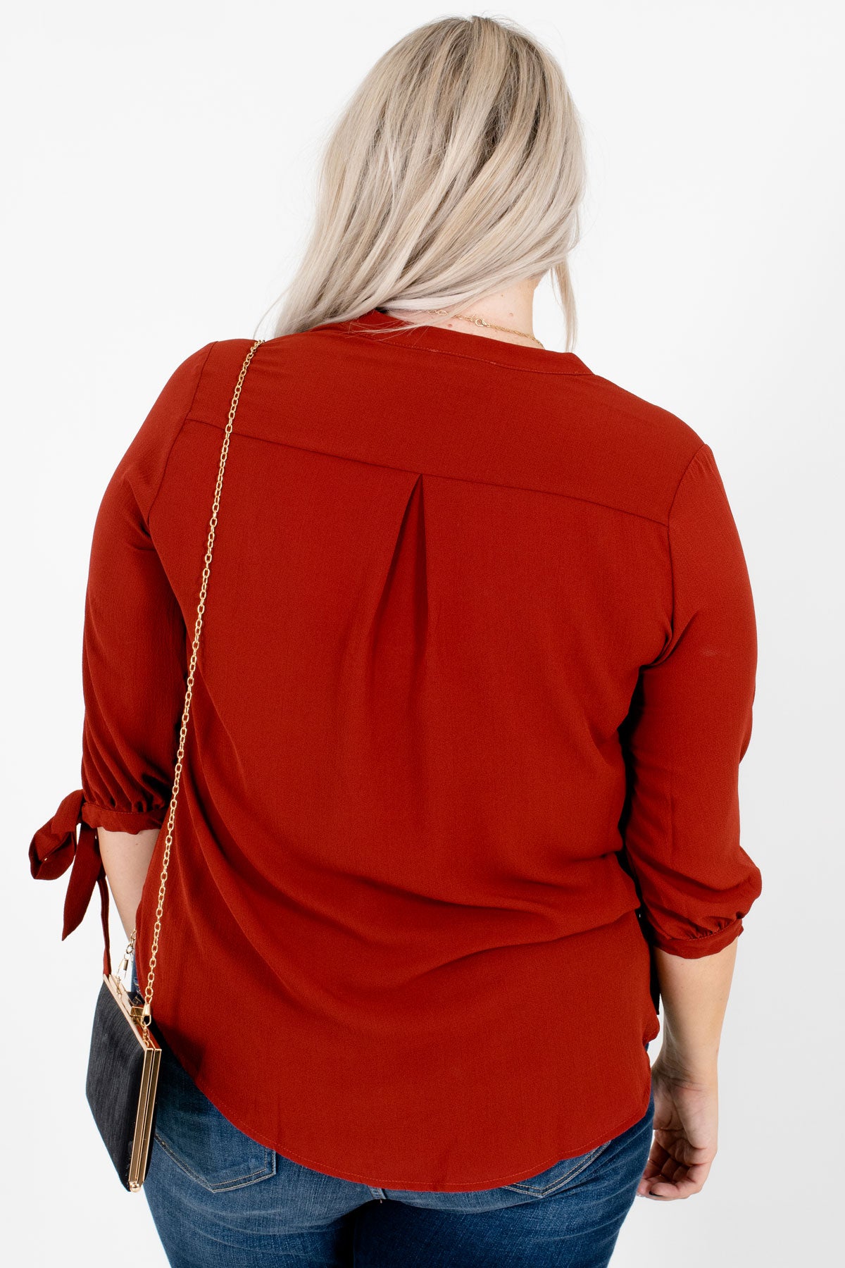 Women's Rust Red Self-Tie Sleeve Boutique Blouse