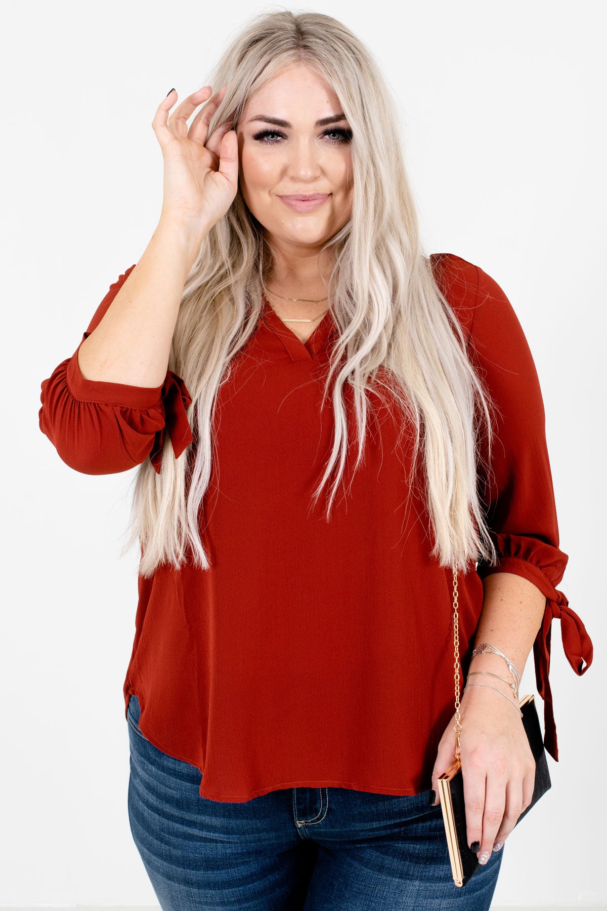 Women's Rust Red Lightweight High-Quality Material Boutique Blouse