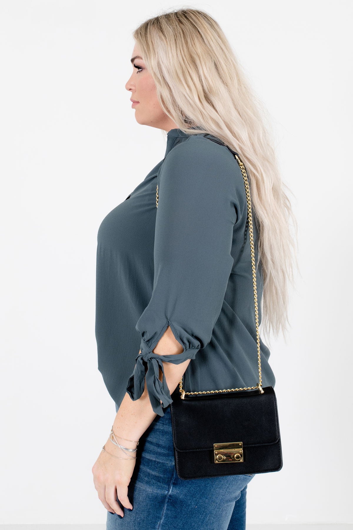 Light Teal Business Casual Boutique Blouses for Women