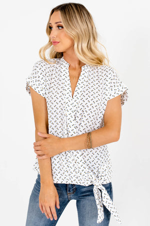 White Yellow Navy Pattern Wrap Tie Blouses Affordable Online Boutique