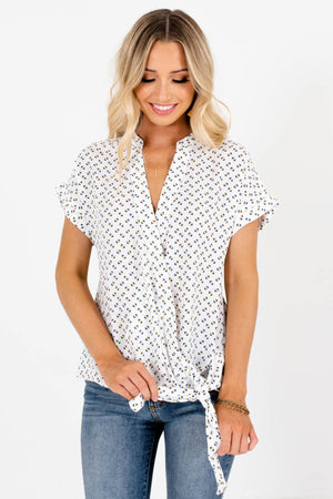 White Navy Yellow Geometric Pattern Wrap Blouses for Women